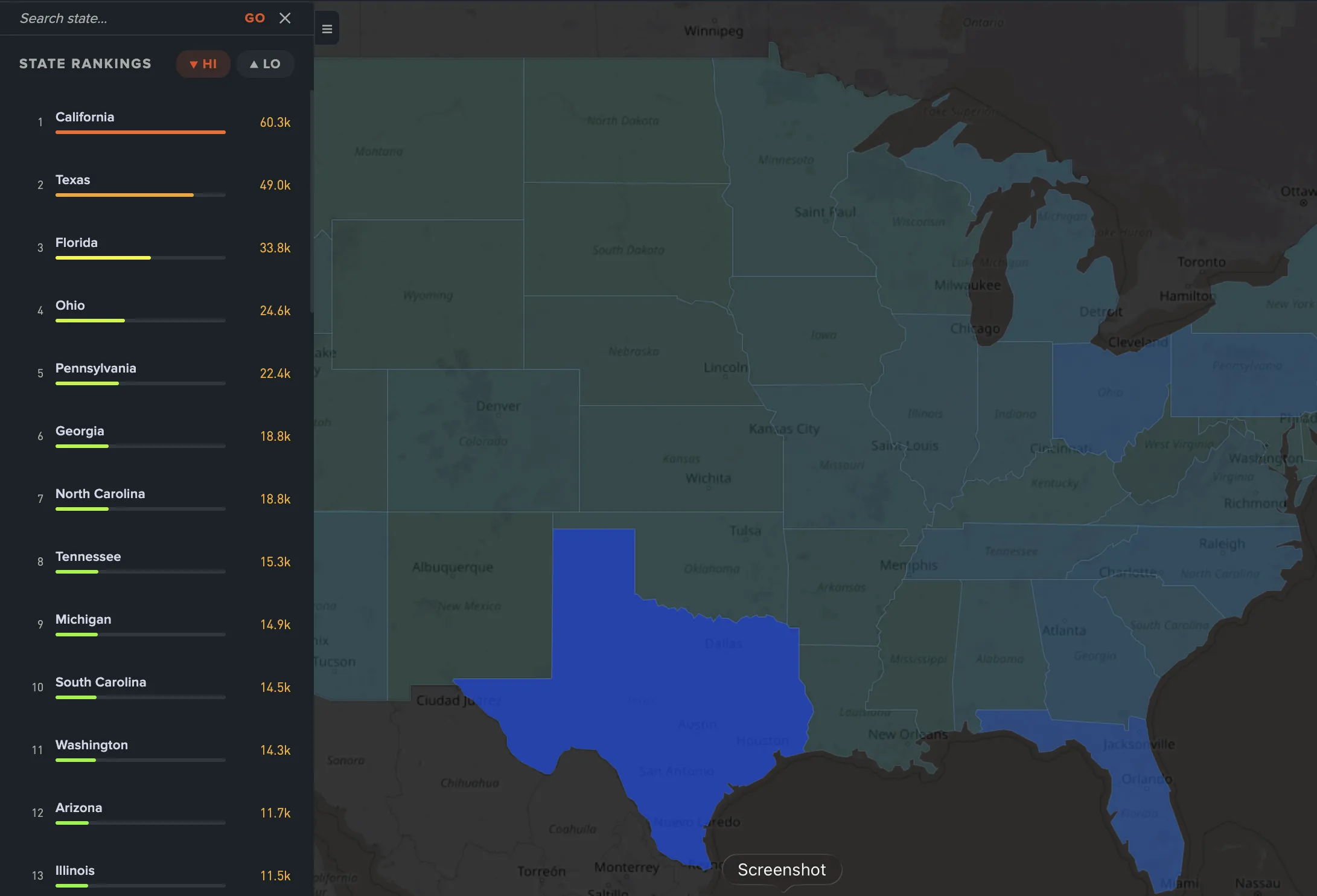 GeoList map visualization with contact density